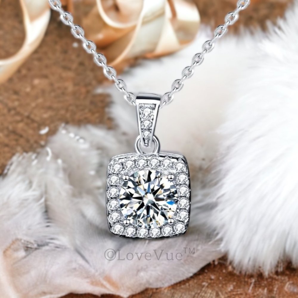 Certified 1ct. t.w. Diamond Square Frame Drop Halo Necklace VVS1 GRA Certified